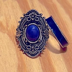 2 piece set 1920-1930s Cobalt Blue Antique Cocktail Ring & Band